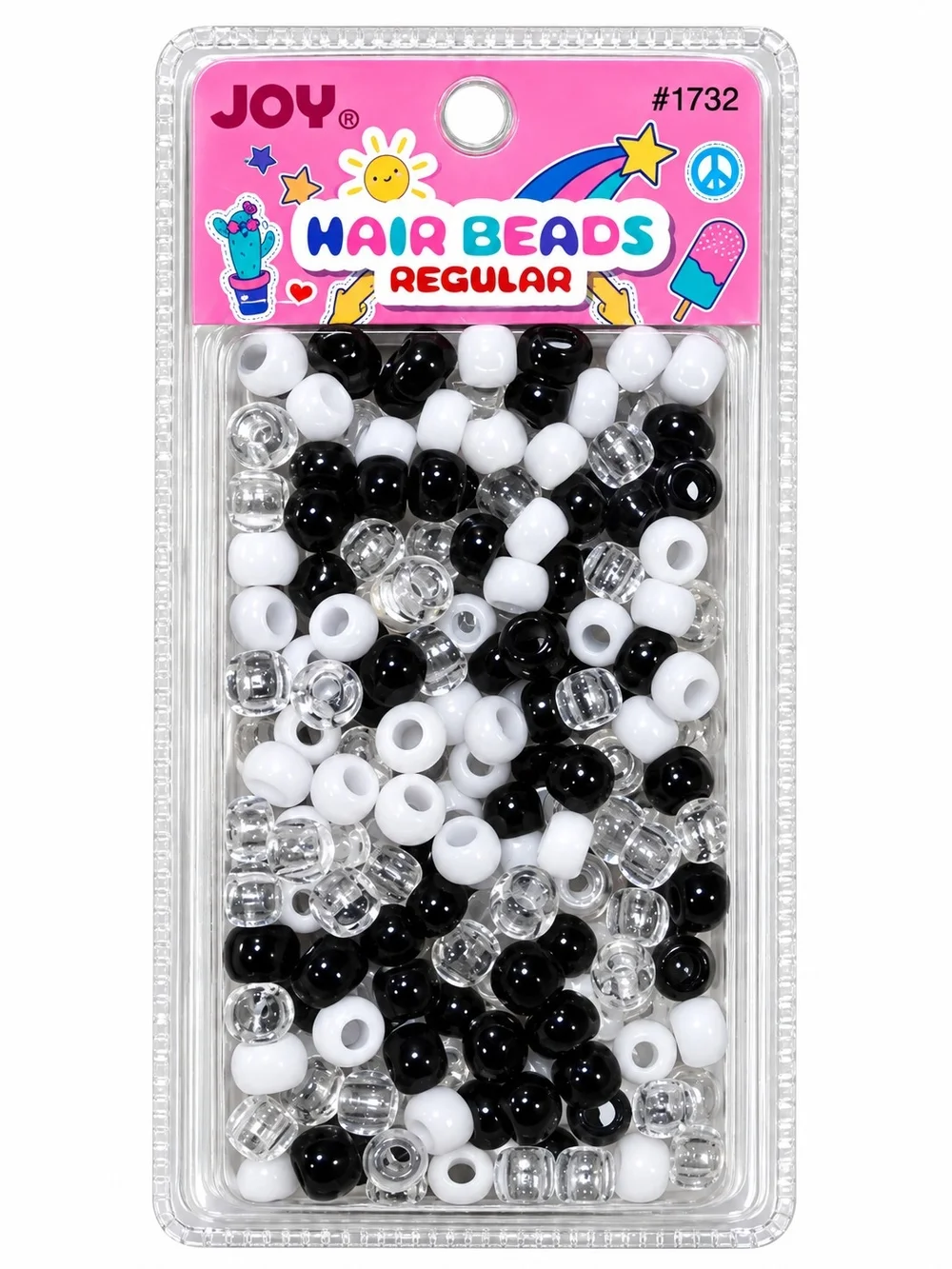 Black, White & Clear Kids Hair Beads - Regular
